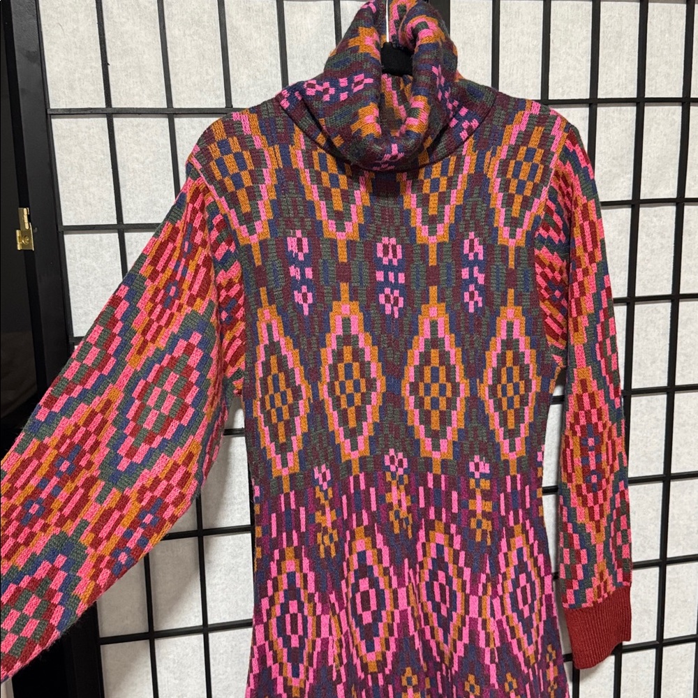 Farm Rio Tapestry scarf knit long sleeve dress size L - Picture 7 of 11